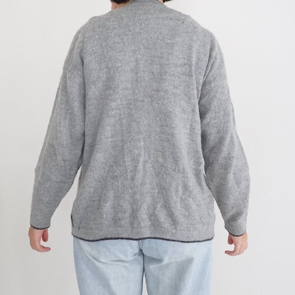 Vintage White Grey Landscape Penguin Alpaca Wool Button Up Cardigan Sweater M - Picture 3 of 11